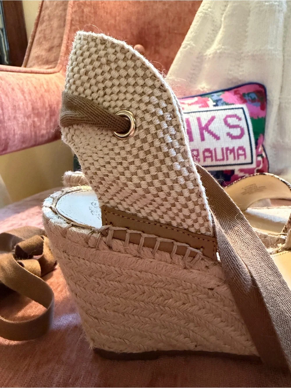 Vince Camuto “Levernta” Tan Espadrille Wedges with Neutral Snake Print 8.5